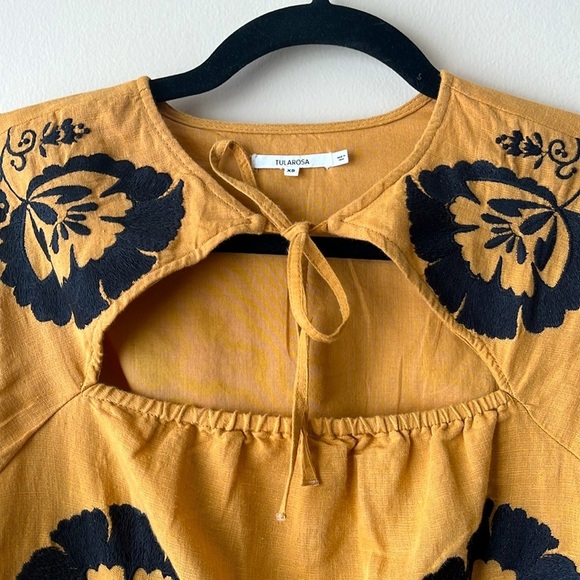 Revolve Tularosa Keelan Linen Long Sleeve Embroidered Mini Dress Curry Yellow XS - Picture 6 of 8